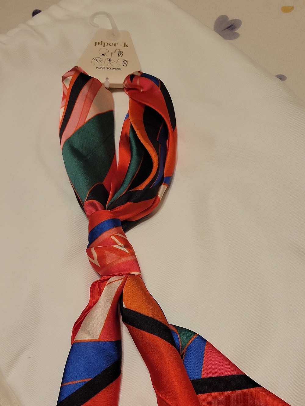 Piper Multicolor Geometric Silk-Feel Neck Scarf - Red, Green, Blue